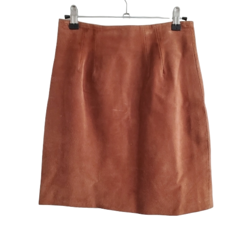 Vintage Via Maxx Genuine Suede Leather Skirt Brown